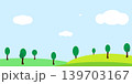 Illustration landscape. Green plant and white cloud and blue sky illustration vector. 139703167