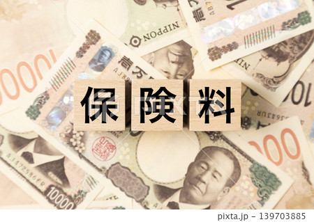 「保険料」と書かれたブロックとたくさんの一万円札 「保険料」と書かれたブロックとたくさんの一万円札 139703885
