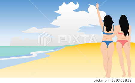 水着を着た女性が浜辺にいるイラスト 水着を着た女性が浜辺にいるイラスト 139703913