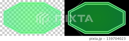 Glowing Green Neon Double Octagonal Frame with Transparent and Black Backgrounds - Decorative Material Glowing Green Neon Double Octagonal Frame with Transparent and Black Backgrounds - Decorative Material 139704023