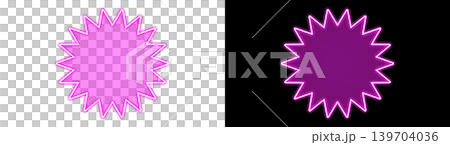 Glowing Magenta Neon Starburst Badge - Transparent and Black Backgrounds - Decorative Material Glowing Magenta Neon Starburst Badge - Transparent and Black Backgrounds - Decorative Material 139704036