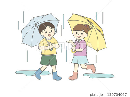 雨の日に傘をさす子供たち 139704067