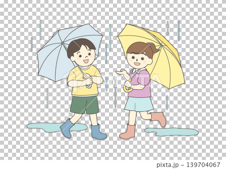 雨の日に傘をさす子供たち 139704067