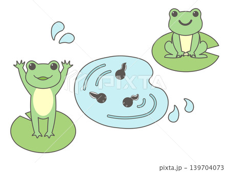 かわいいかえるとおたまじゃくしのイラスト 139704073