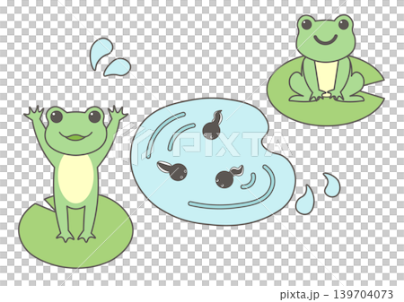 かわいいかえるとおたまじゃくしのイラスト 139704073
