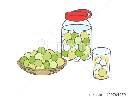 梅の実と梅酒のイラスト 139704079
