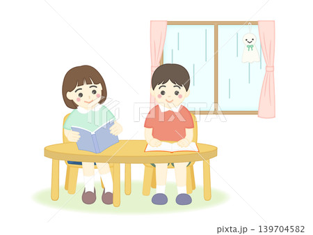 雨の日に読書をする子供たち 雨の日に読書をする子供たち 139704582