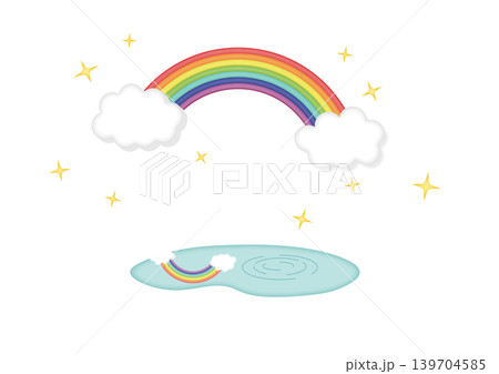 雨上がりの虹と水たまりのイラスト 雨上がりの虹と水たまりのイラスト 139704585
