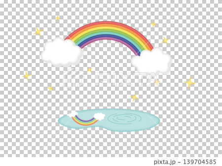 雨上がりの虹と水たまりのイラスト 雨上がりの虹と水たまりのイラスト 139704585
