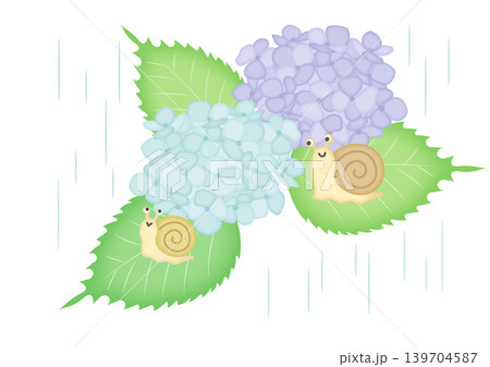 雨の中のあじさいとかたつむりの水彩風イラスト 雨の中のあじさいとかたつむりの水彩風イラスト 139704587