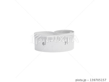 Close-up paper measuring tape roll isolated on white background with copy space Close-up paper measuring tape roll isolated on white background with copy space 139705157