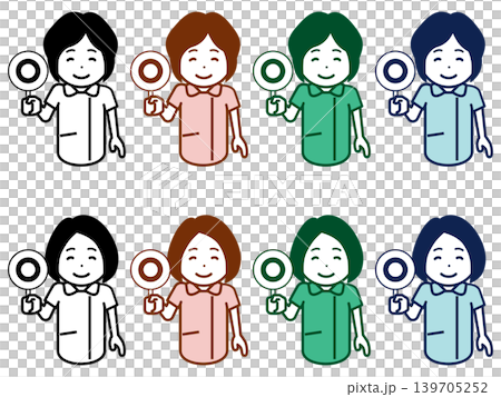 [Hair style/color variations] Icon of a female nurse raising the correct answer card 139705252