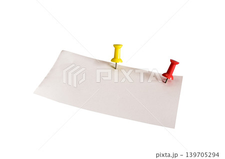 note paper  and Red pushpin into  blue corkboard with copy space 139705294