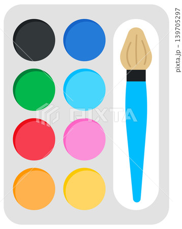 Cute watercolor palette with paintbrush for back to school and creative art hobby Cute watercolor palette with paintbrush for back to school and creative art hobby 139705297