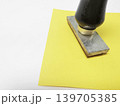 Close up stamp. Wooden round rubber stamper and stamp for text approved isolated on white background 139705385