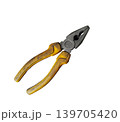 Old yellow pliers,Diagonal pliers with uninsulated handles  isolated on white background,top view 139705420