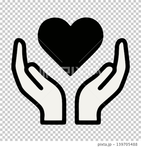 Minimalist Black Heart Shape Held Gently Between Two Open Hands Outline Icon 139705488