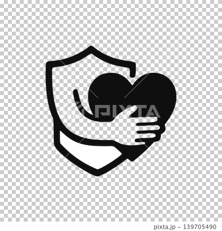 Minimalist Line Art Shield Protecting a Large Heart Shape Icon Symbol 139705490