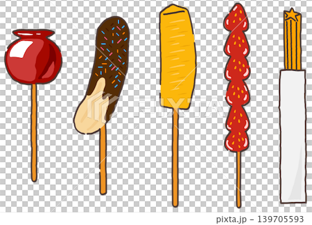 お祭り 夏祭り 屋台 スイーツ デザート セット チョコバナナ 冷やしパイン ベクターイラスト お祭り 夏祭り 屋台 スイーツ デザート セット チョコバナナ 冷やしパイン ベクターイラスト 139705593