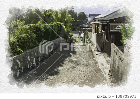 水彩画風　杵築　岩鼻の坂　大分県杵築市 139705973