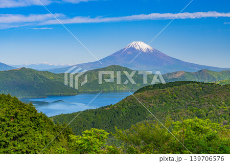 （神奈川県）新緑の箱根から芦ノ湖と富士山を望む 139706576