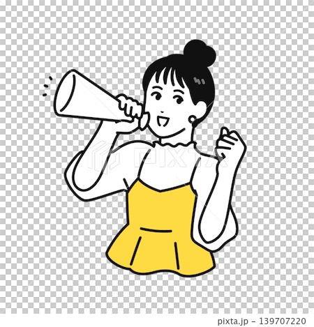 サポート メガホン 応援 まとめ髪 若い女性 139707220