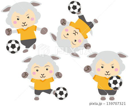 元気にサッカーをする羊のマスコットイラスト 139707321