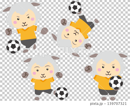 元気にサッカーをする羊のマスコットイラスト 139707321