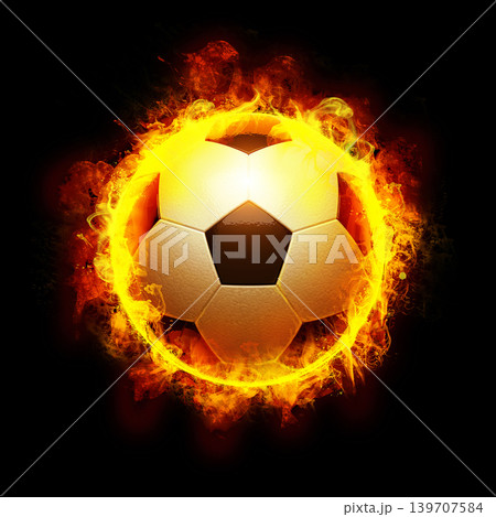 Soccer ball with fire on black background Soccer ball with fire on black background 139707584