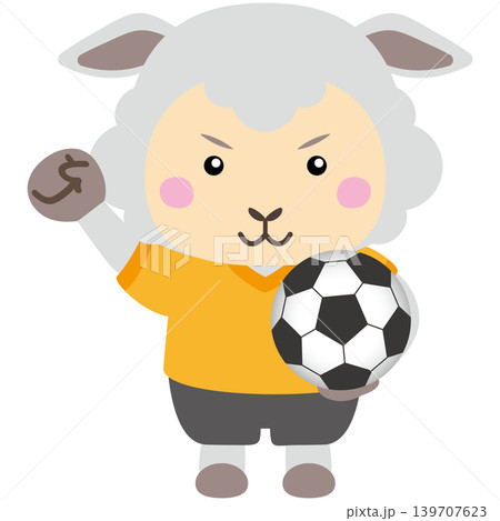 サッカーボールを持つ羊キャラクターイラスト 139707623