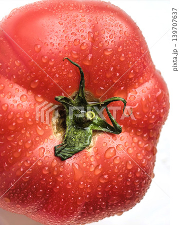 Close Up Ripe Tomato With Water Droplets Close Up Ripe Tomato With Water Droplets 139707637