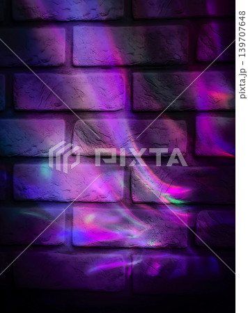 Purple Neon Reflections On Brick Wall Texture 139707648