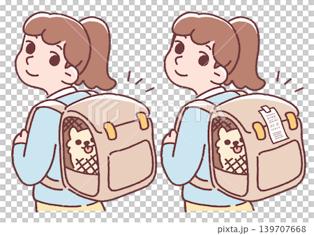 A woman carrying a pet backpack with a gentle touch (ticket difference) A woman carrying a pet backpack with a gentle touch (ticket difference) 139707668