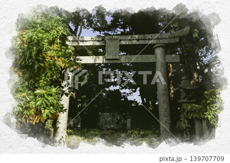水彩画風 杵築神社 鳥居 大分県杵築市 水彩画風 杵築神社 鳥居 大分県杵築市 139707709