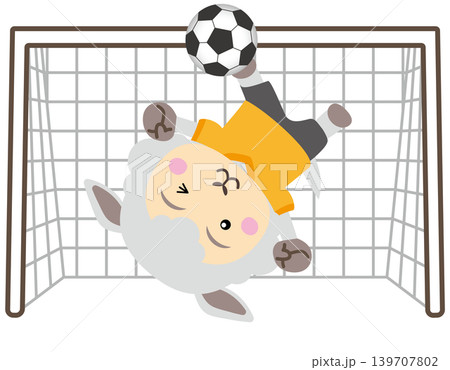 羊のサッカーゴールキーパーキャラクターとゴールネットフレームのイラスト 羊のサッカーゴールキーパーキャラクターとゴールネットフレームのイラスト 139707802