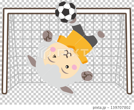 羊のサッカーゴールキーパーキャラクターとゴールネットフレームのイラスト 羊のサッカーゴールキーパーキャラクターとゴールネットフレームのイラスト 139707802