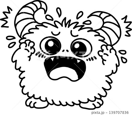 驚いているかわいいキャラクターの白黒イラスト 139707836