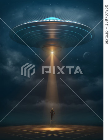 UFO Abduction of a Human, 3d rendering UFO Abduction of a Human, 3d rendering 139707850