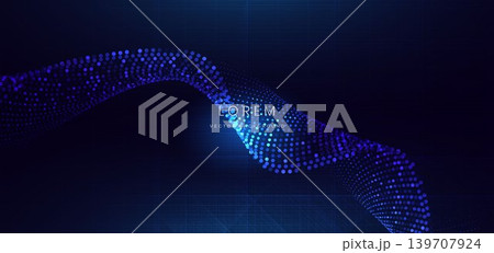 Futuristic abstract background featuring a glowing tunnel formed by blue and purple particle dots. 139707924
