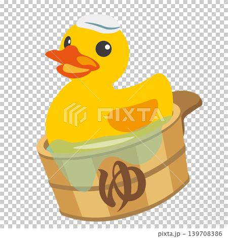 An illustration of a rubber duck soaking in a wooden tub. An illustration of a rubber duck soaking in a wooden tub. 139708386