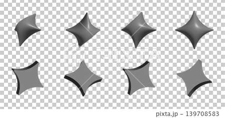 3D風立体的なキラキラマークのバリエーションセット 4角星 ポップでかわいいデザインパーツ 3D風立体的なキラキラマークのバリエーションセット 4角星 ポップでかわいいデザインパーツ 139708583