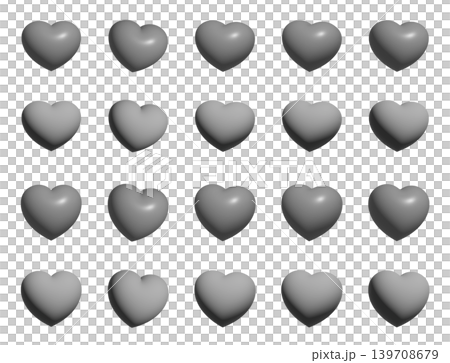 3D風立体的なハートマークのバリエーションセット ポップでかわいいデザインパーツ 139708679