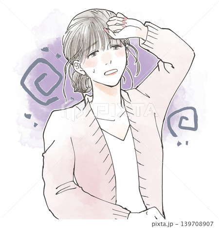 めまいやだるさなど体調不良に悩む女性のイラスト めまいやだるさなど体調不良に悩む女性のイラスト 139708907