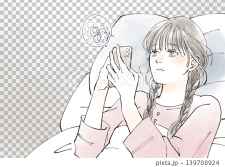 不眠症で夜眠れず悩む女性のイラスト 139708924