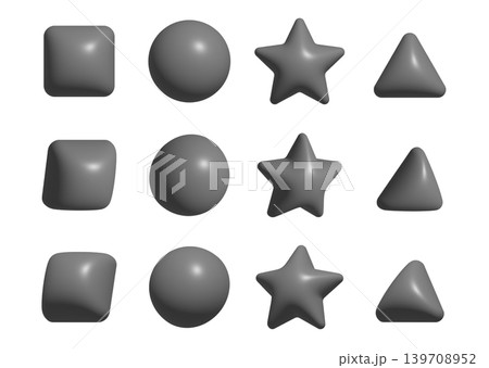 3D風立体的な幾何学シェイプのバリエーションセット ポップでかわいい図形デザインパーツ 139708952