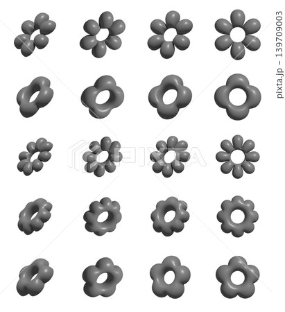 3D風立体的な花マークのバリエーションセット フラワー型ポップでかわいいデザインパーツ 3D風立体的な花マークのバリエーションセット フラワー型ポップでかわいいデザインパーツ 139709003