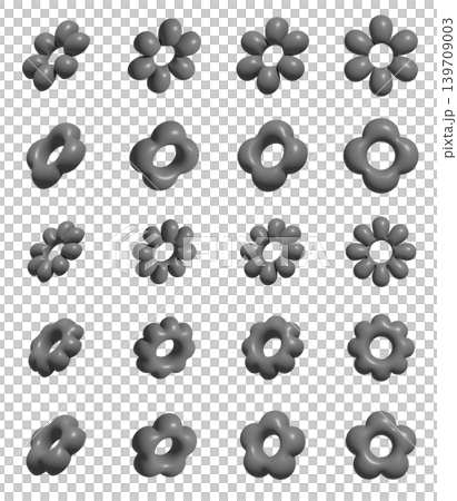 3D風立体的な花マークのバリエーションセット フラワー型ポップでかわいいデザインパーツ 3D風立体的な花マークのバリエーションセット フラワー型ポップでかわいいデザインパーツ 139709003