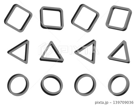 3D風立体的な幾何学シェイプのバリエーションセット 厚みのある図形ポップなデザインパーツ 3D風立体的な幾何学シェイプのバリエーションセット 厚みのある図形ポップなデザインパーツ 139709036