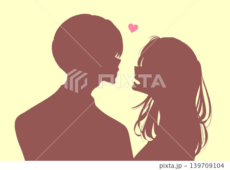 向かい合う男女 恋愛 シルエット 向かい合う男女 恋愛 シルエット 139709104
