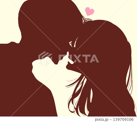 顔を合わせる幸せそうな男女 シルエット 顔を合わせる幸せそうな男女 シルエット 139709106